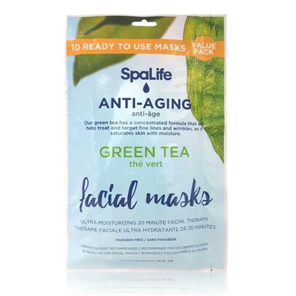 SpaLife Anti-aging Green Tea Facial Masks - 10 Pack